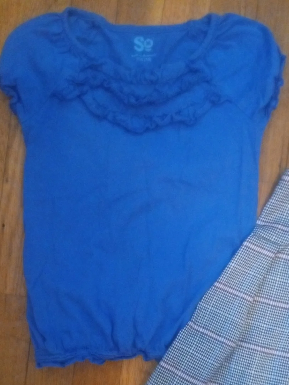 So Blue Ruffle Neck Girls' To with skirt, 7/8